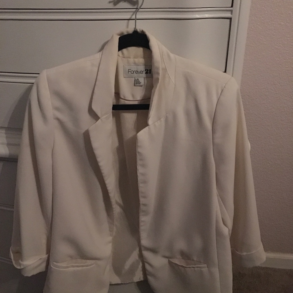 Forever 21 Cream Open-Front Blazer Jacket